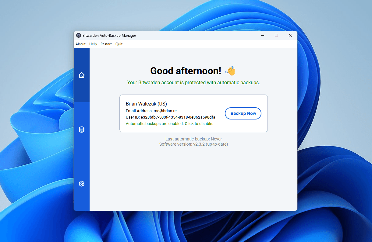 Bitwarden Auto-Backup Manager (Home Page)